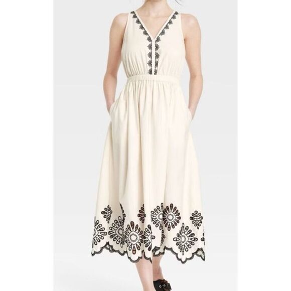 Universal Thread Cream Embroidered Midi Dress NWT Size Small – Boho Summer Dress - Picture 9 of 10